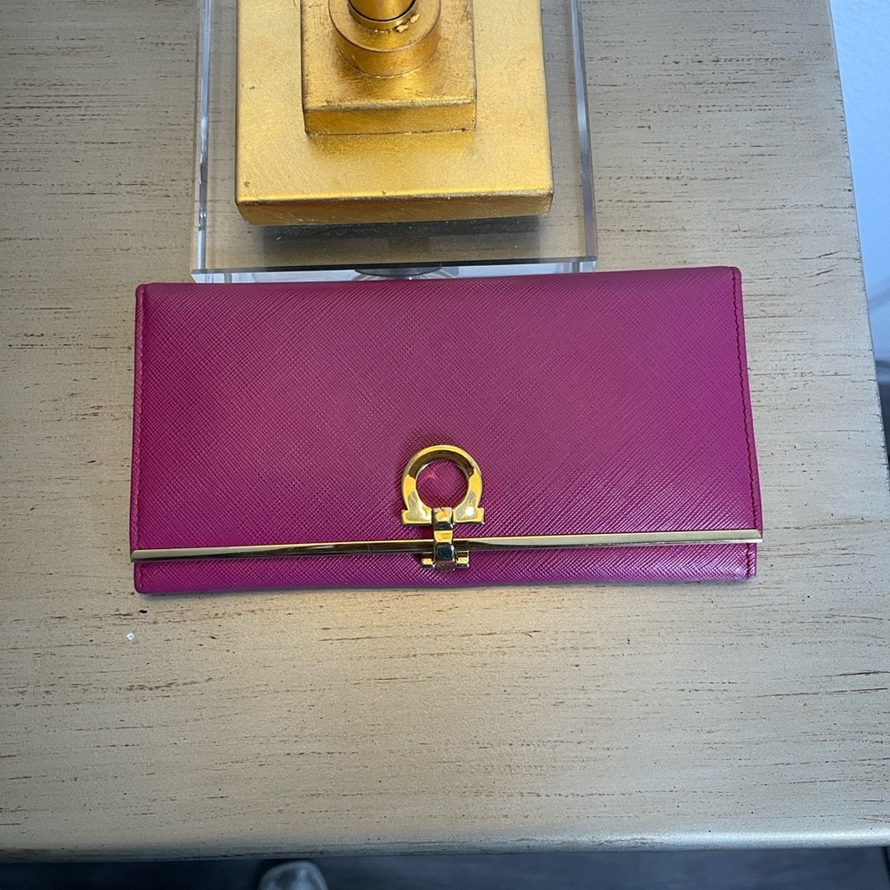 Salvatore Ferragamo Fuchsia Wallet with Gold Detail